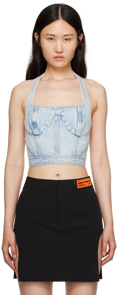 Heron Preston Halterneck Denim Bralette In Light Blue No Color