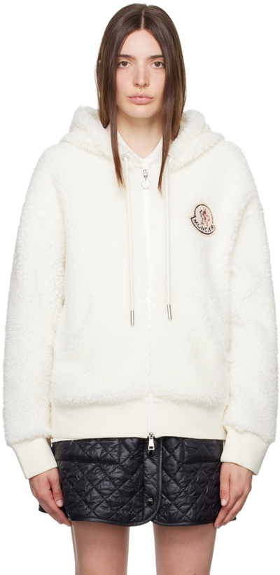Shop Moncler White Zip-up Hoodie In 034 White