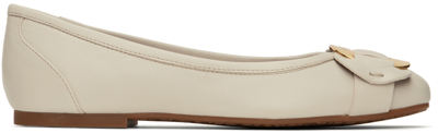 Shop See By Chloé Off-white Chany Ballerina Flats In 139 Ivory/shiny Gold