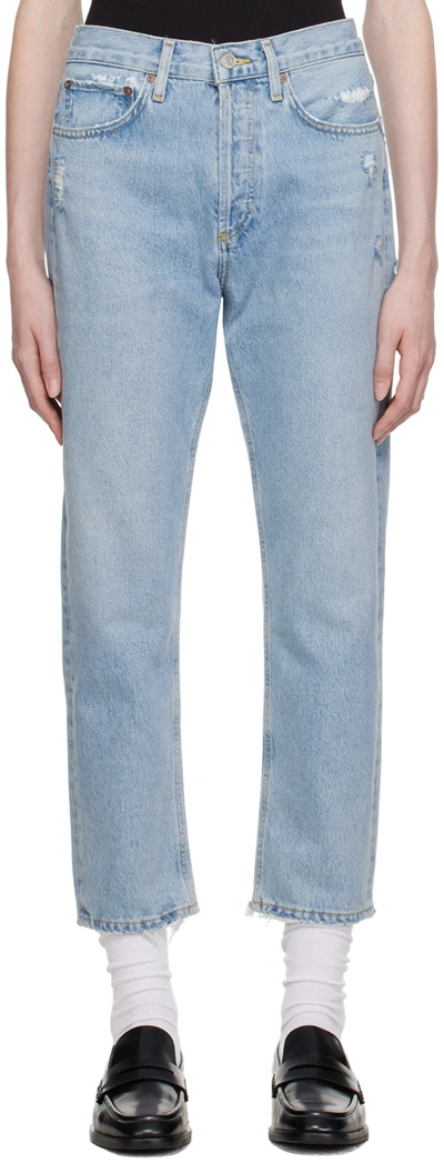 Agolde Blue Parka Straight-leg Cropped Jeans In Swapmeet