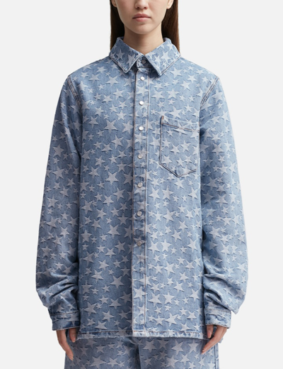 Shop Erl Unisex Denim Jacquard Overshirt In Blue