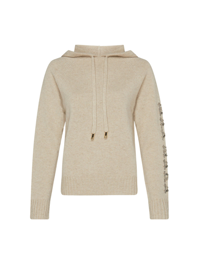 Shop Max Mara Sweater With Hood And Applications In Nude & Neutrals