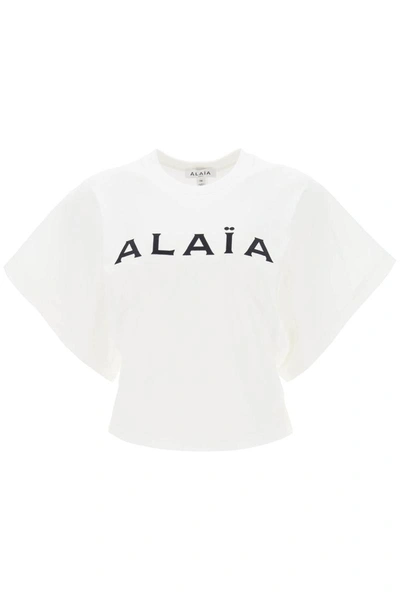 Shop Alaïa Alaia Cropped T-shirt With Logo Embroidery In White