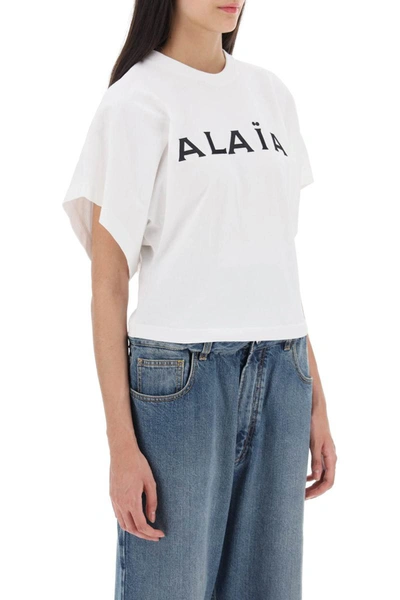 Shop Alaïa Alaia Cropped T-shirt With Logo Embroidery In White