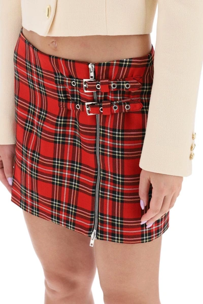 Shop Alessandra Rich Mini Skirt With Buckles And Zip In Red