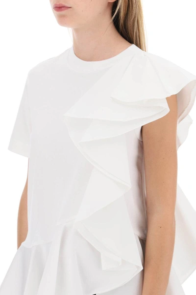 Shop Alexander Mcqueen Ruffled Asymmetric Jersey Top In White