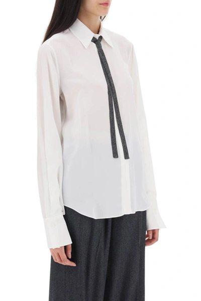 Shop Brunello Cucinelli Shirt In Crepe De Chine With 'precious Mohair Tie' In White