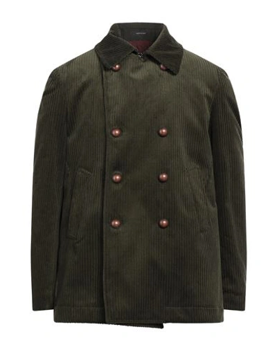 Shop Angelo Nardelli Man Coat Dark Green Size 40 Cotton