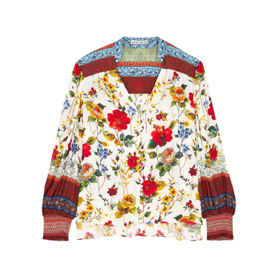 Shop Alice And Olivia Serena Printed Satin Shirt In Red