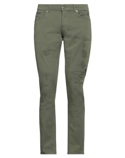 Shop Dondup Man Pants Military Green Size 35 Cotton, Elastomultiester, Elastane