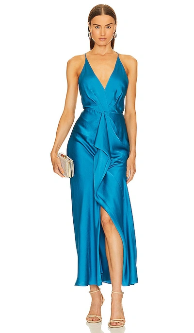 Shop Simkhai Giana Draped Gown In Teal