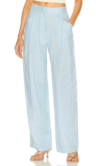 Shop Aexae Linen Trousers In Baby Blue