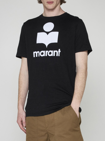Shop Isabel Marant Karman Logo Linen T-shirt In Black