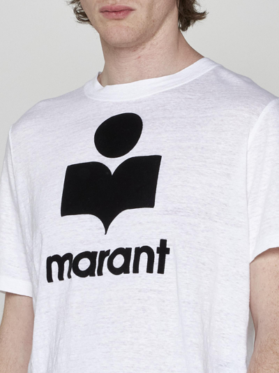 Shop Isabel Marant Karman Logo Linen T-shirt In White