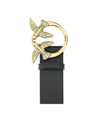 Shop Pinko Logo Plaque Buckle Belt  In Black/gold