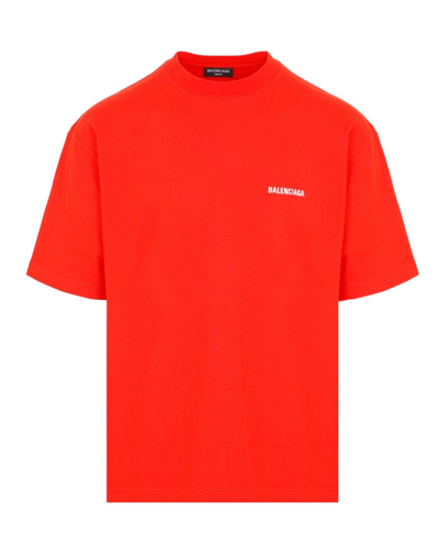 Shop Balenciaga Classic Logo Embroidered T-shirt In Red