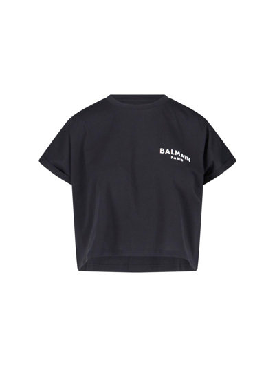 Shop Balmain Logo Crop T-shirt In Eab Noir/blanc