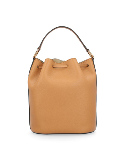 Shop Tod's Logo-plaque Drawstring Bucket Bag In Cuoio