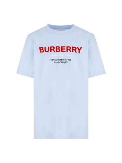 Shop Burberry Logo Printed Crewneck T-shirt In Blue