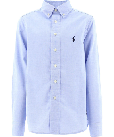 Shop Polo Ralph Lauren Logo Embroidered Slim Fit Shirt In Blu