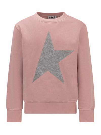 Shop Golden Goose Star Patch Crewneck Sweatshirt In Pink/silver