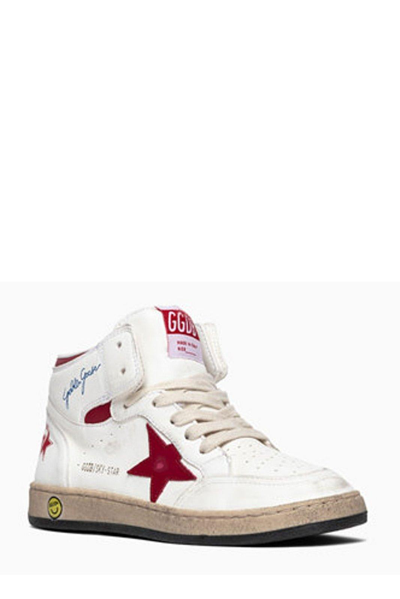 Shop Golden Goose Logo Detailed Lace-up Sneakers In White/red