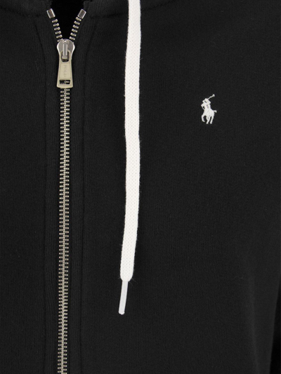 Shop Polo Ralph Lauren Logo Embroidered Front-zip Hoodie In Nero