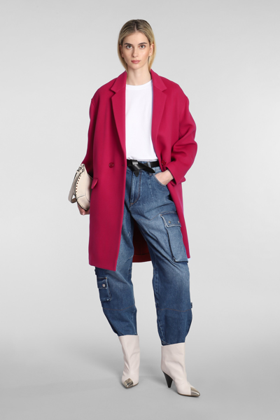 Shop Isabel Marant Efegozi Coat In Fuxia Wool