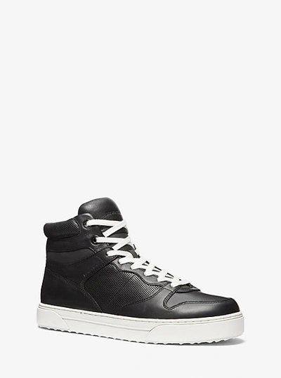 Shop Michael Kors Barett Leather High-top Sneaker In Black
