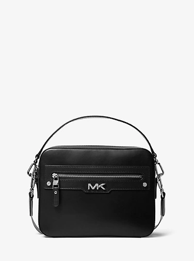 Shop Michael Kors Varick Leather Camera Bag In Black