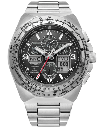 Shop Citizen Eco-drive Men's Chronograph Promaster Skyhawk Stainless Steel Bracelet Watch 46mm In Silver-tone