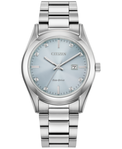Shop Citizen Eco-drive Women's Sport Luxury Diamond Accent Stainless Steel Bracelet Watch 33mm In Silver-tone