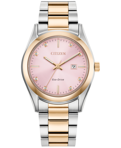 Shop Citizen Eco-drive Women's Sport Luxury Diamond Accent Two Tone Stainless Steel Bracelet Watch 33mm In Two-tone