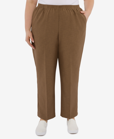 Shop Alfred Dunner Plus Size Signature Fit Textured Trouser Average Length Pants In Taupe