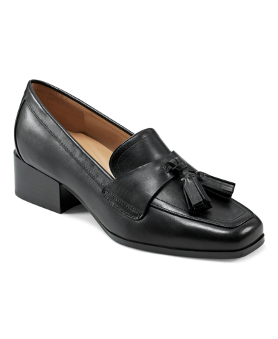 Shop Easy Spirit Women's Eflex Drew Block Heel Slip-on Dress Loafers In Black Leather