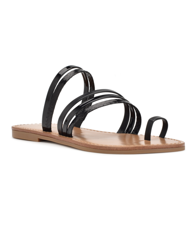 Shop Nine West Women's Cins Toe Ring Flat Strappy Slide Sandals In Black Snake Multi