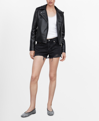 Shop Mango Women's Faux-leather Biker Jacket In Black
