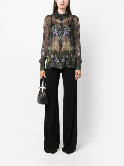 Shop Alberta Ferretti Floral-print Silk Shirt In Grau