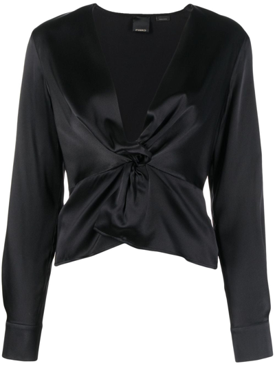Pinko Knot-detail Silk Blouse In Schwarz