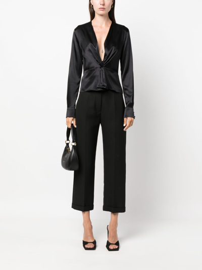 Shop Pinko Knot-detail Silk Blouse In Schwarz