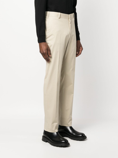 Shop Brioni Straight-leg Cotton Trousers In Neutrals