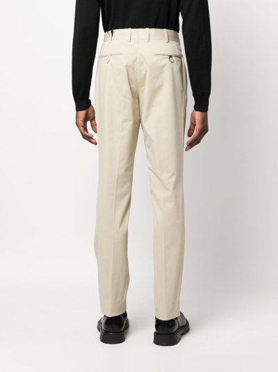 Shop Brioni Straight-leg Cotton Trousers In Neutrals