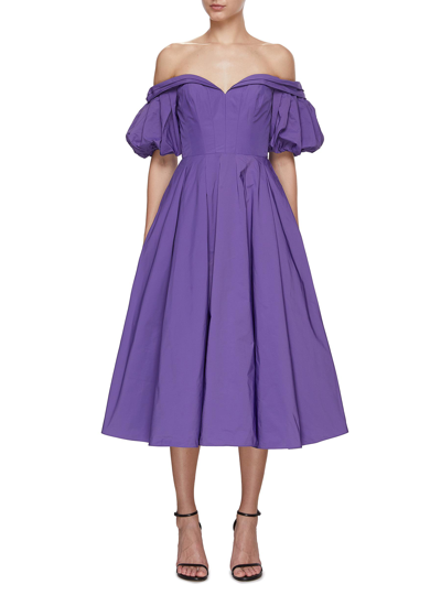 Shop Marchesa Notte Off-shoulder Midi Dress In Purple
