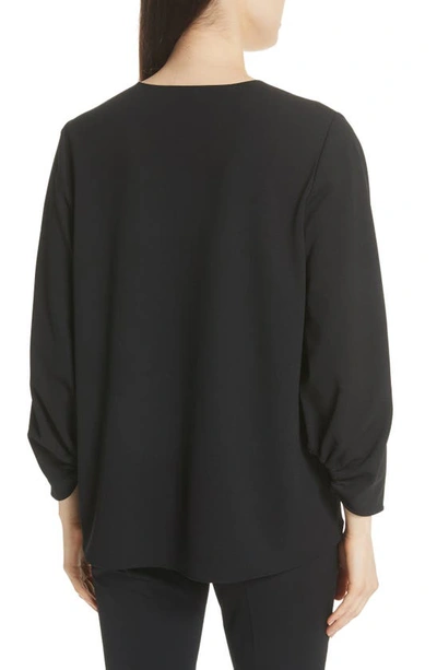Shop Tibi Ruched Sleeve Top In Black