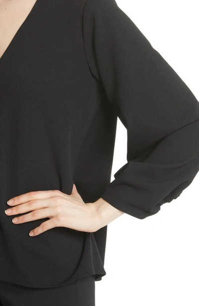 Shop Tibi Ruched Sleeve Top In Black