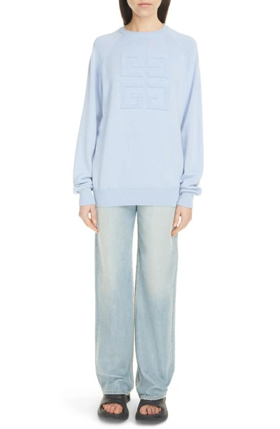 Shop Givenchy 4g Logo Intarsia Bicolor Cashmere Sweater In Light Blue