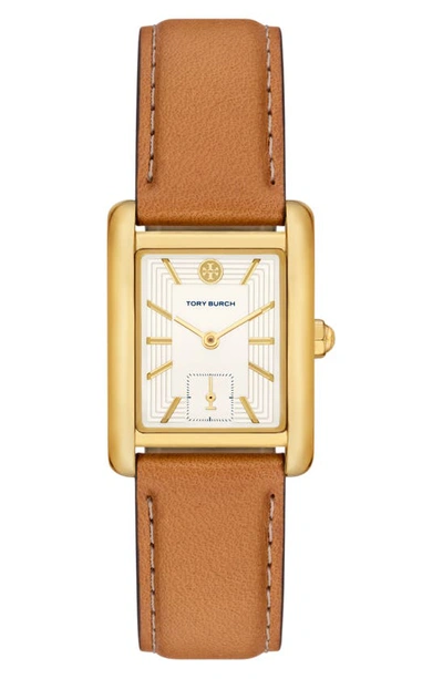 Shop Tory Burch Mini The Eleanor Leather Strap Watch, 25mm X 34mm In Brown