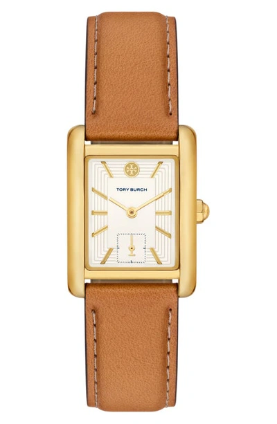 Shop Tory Burch The Eleanor Leather Strap Watch, 25mm X 34mm In Brown