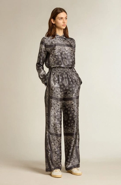 Golden Goose Paisley Print Pants In Anthracite