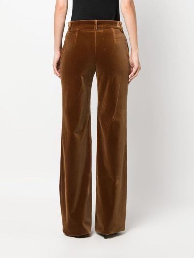 Shop Alberta Ferretti Flared Velvet-effect Trousers In Brown